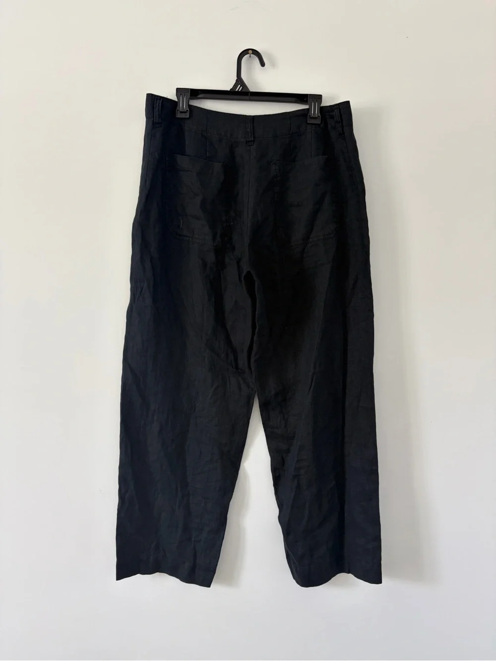 Quince 100% European Linen Patch Pocket Wide Leg Pants Black 12